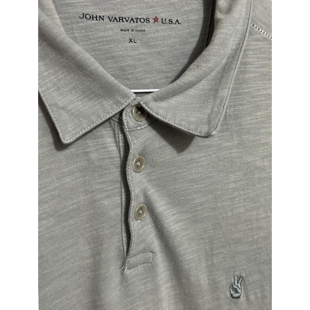John Varvatos Mens Polo Shirt Knit Lightweight Grayscale Gray Peace Sign XL - Picture 3 of 16